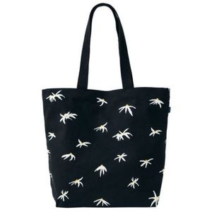 BAGGU Black Daisy Canvas Shopper Tote Bag